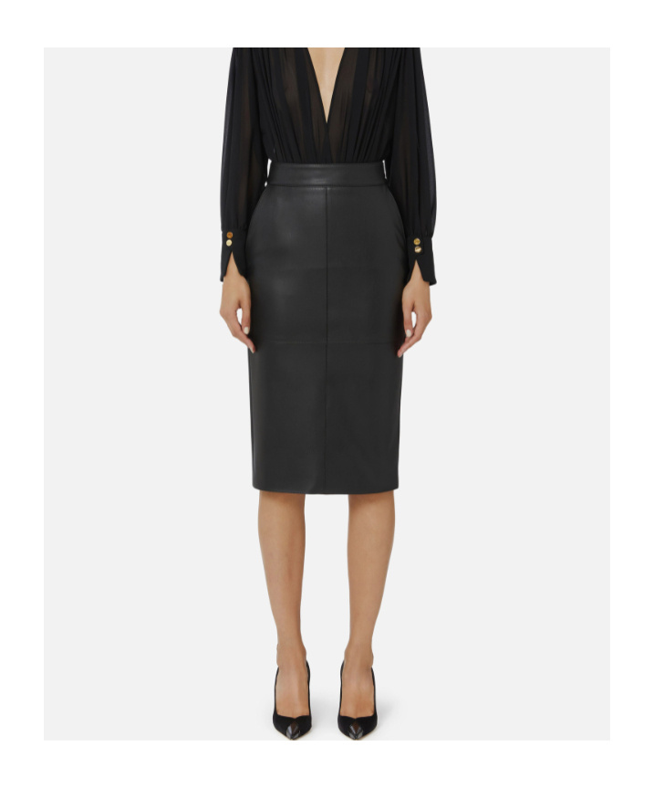 Elisabetta Franchi Pencil Skirt With Jewel Clasps In Black