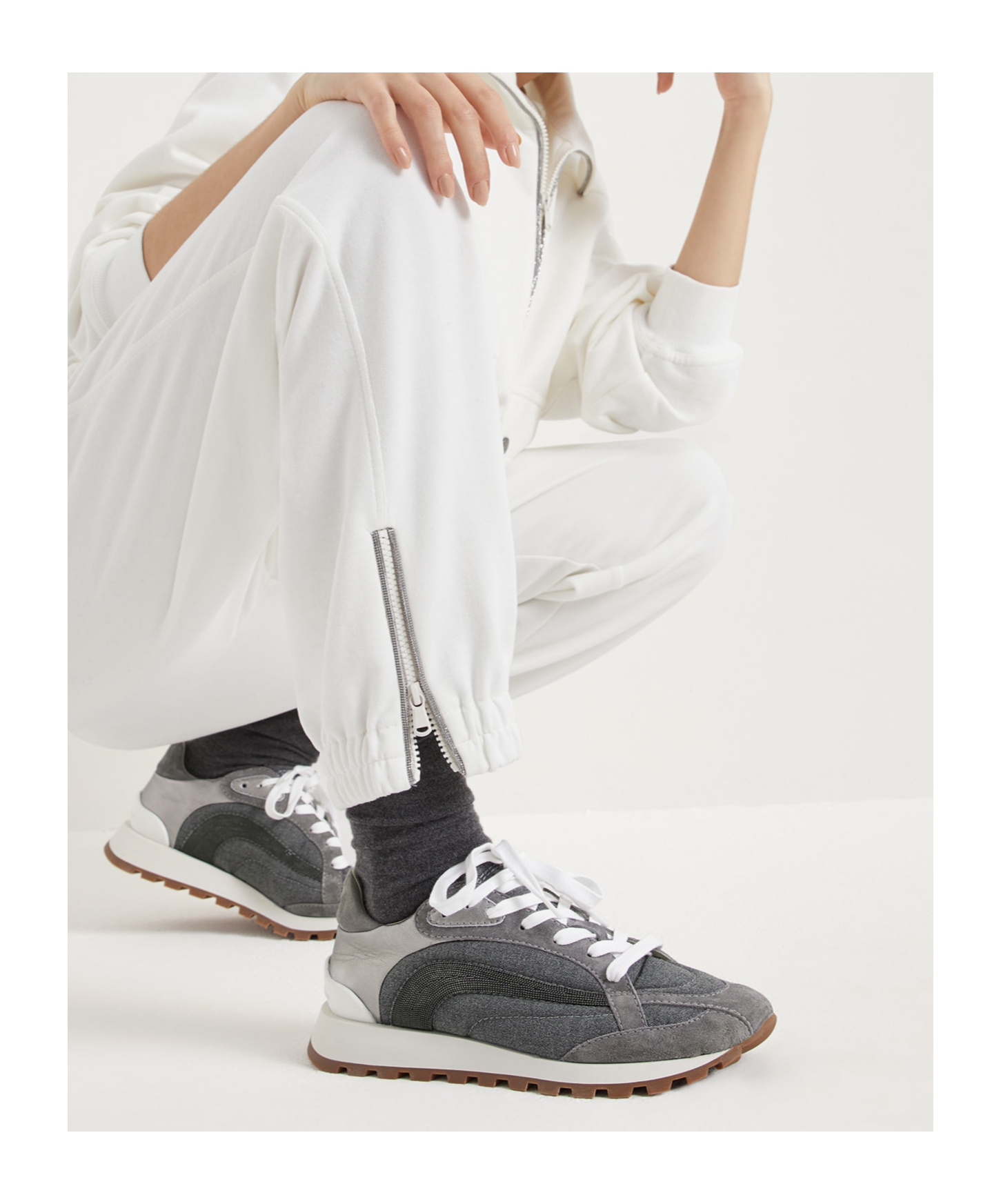 Brunello Cucinelli Monili-embellished Sneakers In Gray