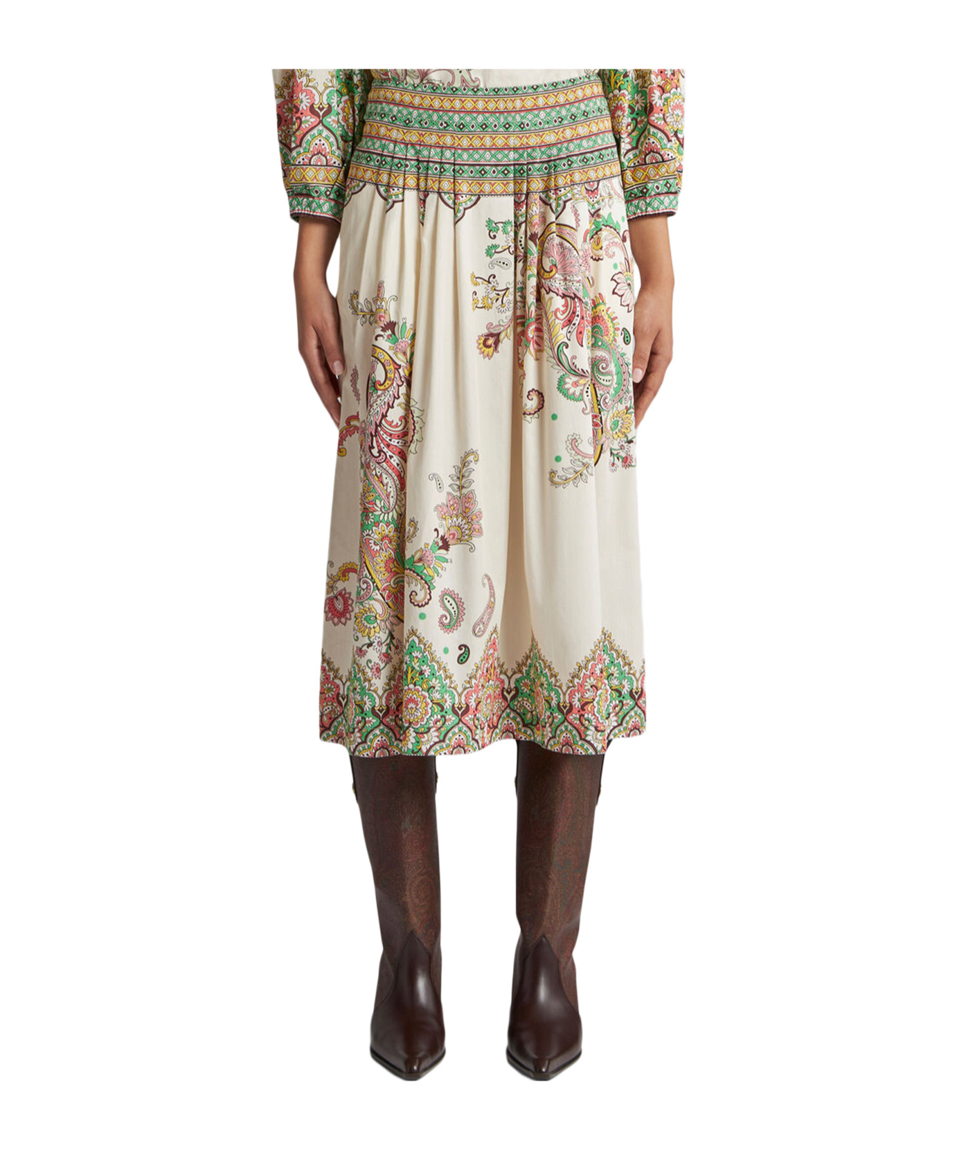 Etro Womens Print On White Base Floral-print High-rise Cotton Midi Skirt In Nude