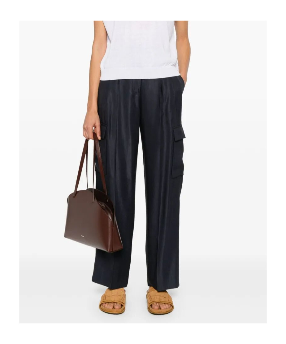 Peserico Wide-leg Relaxed-fit Pants With Cargo Pockets In Blue