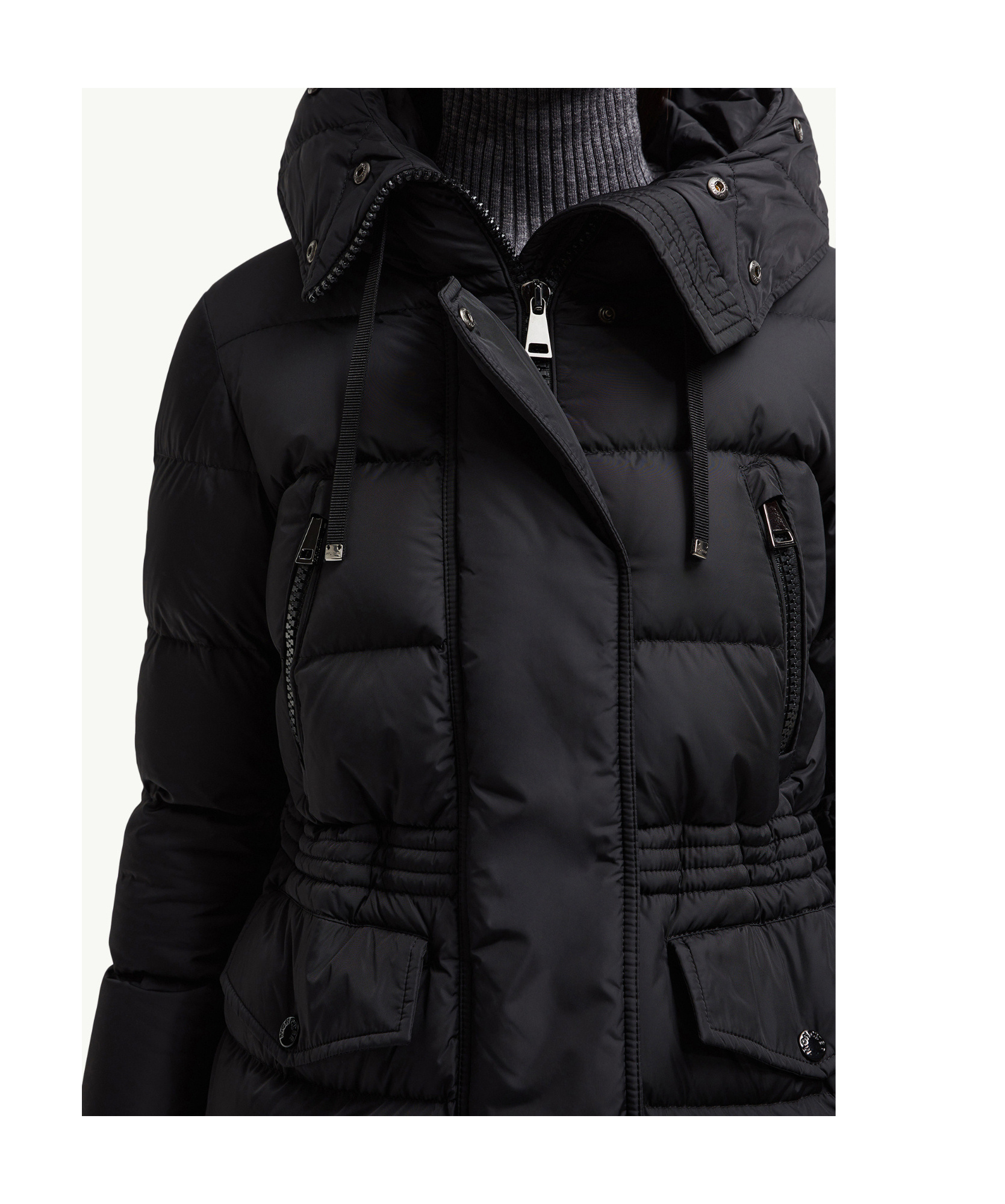 Moncler Aphroti Hooded Shearling-trimmed Long Down Jacket In Black