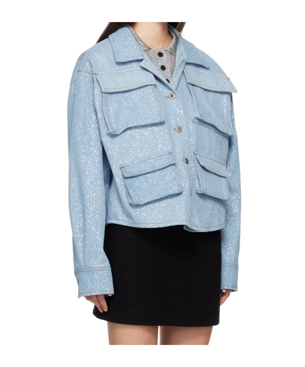 Msgm Blue Paint Splatter Denim Shirt