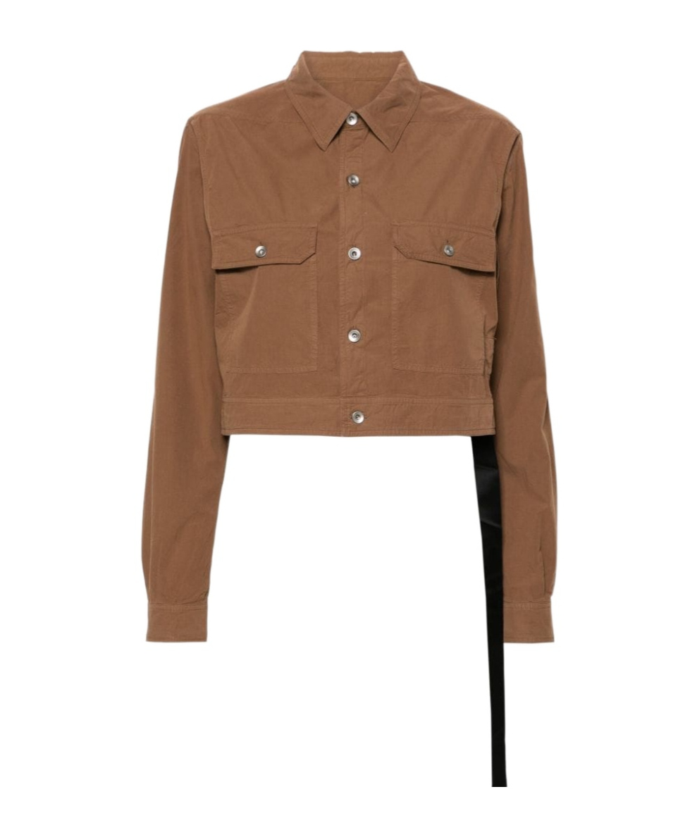 Rick Owens Drkshdw Cut-out Cropped Jacket In Brown