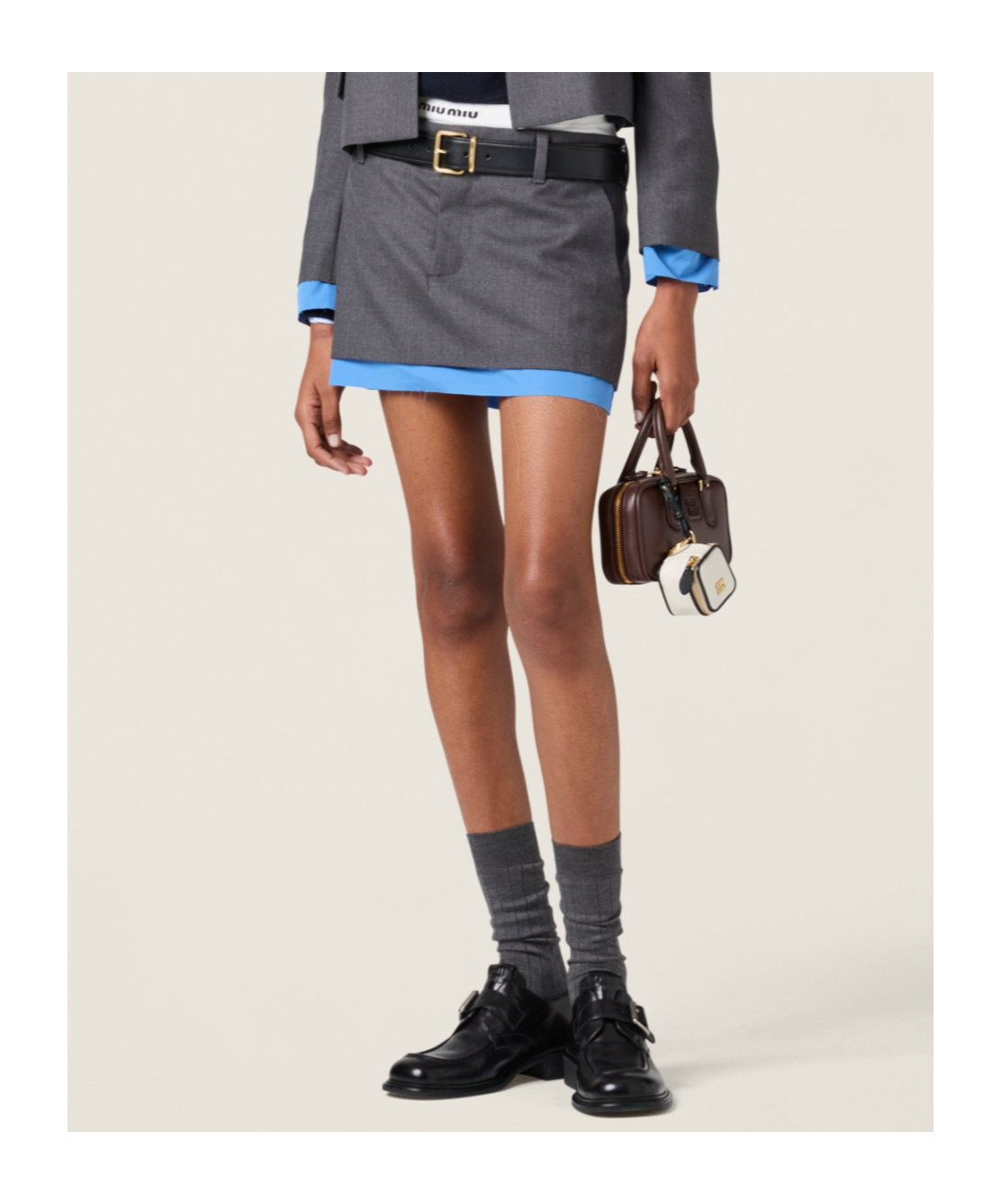 Miu Miu Low-rise Poplin Layered Wool Mini Skirt In Black