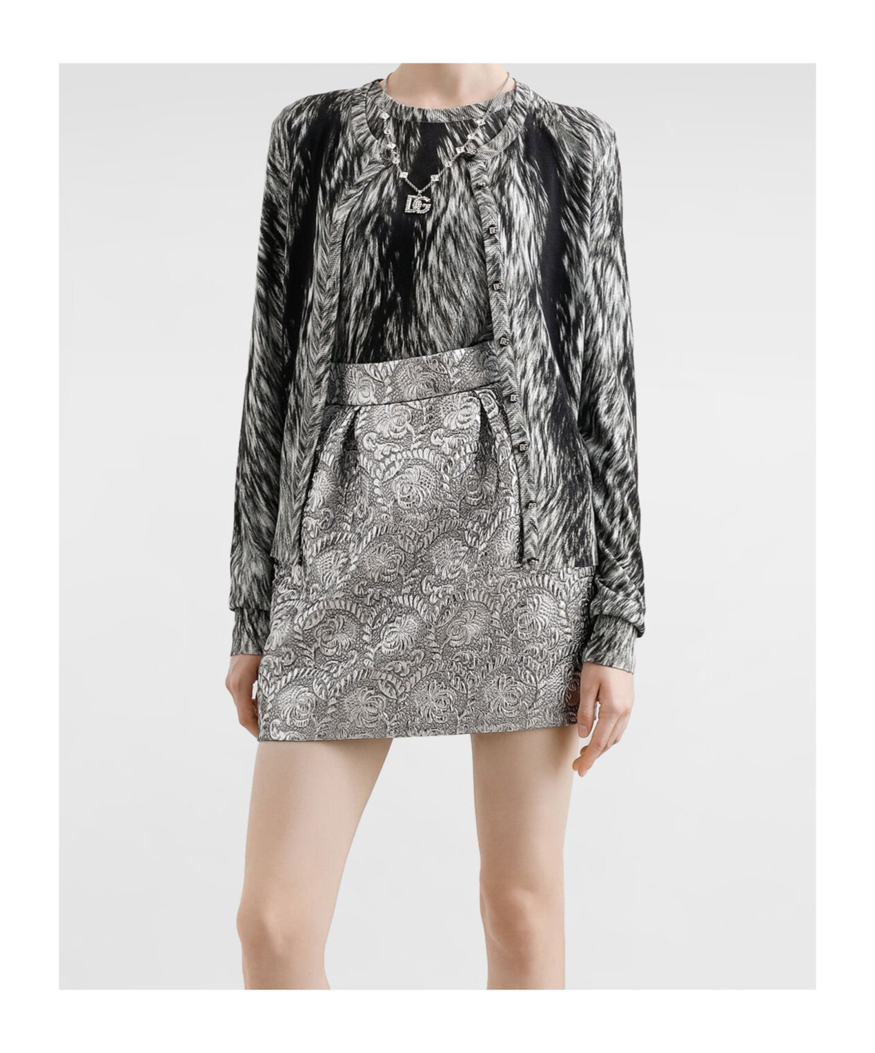 Dolce & Gabbana Fur-print Silk Cardigan In Gray