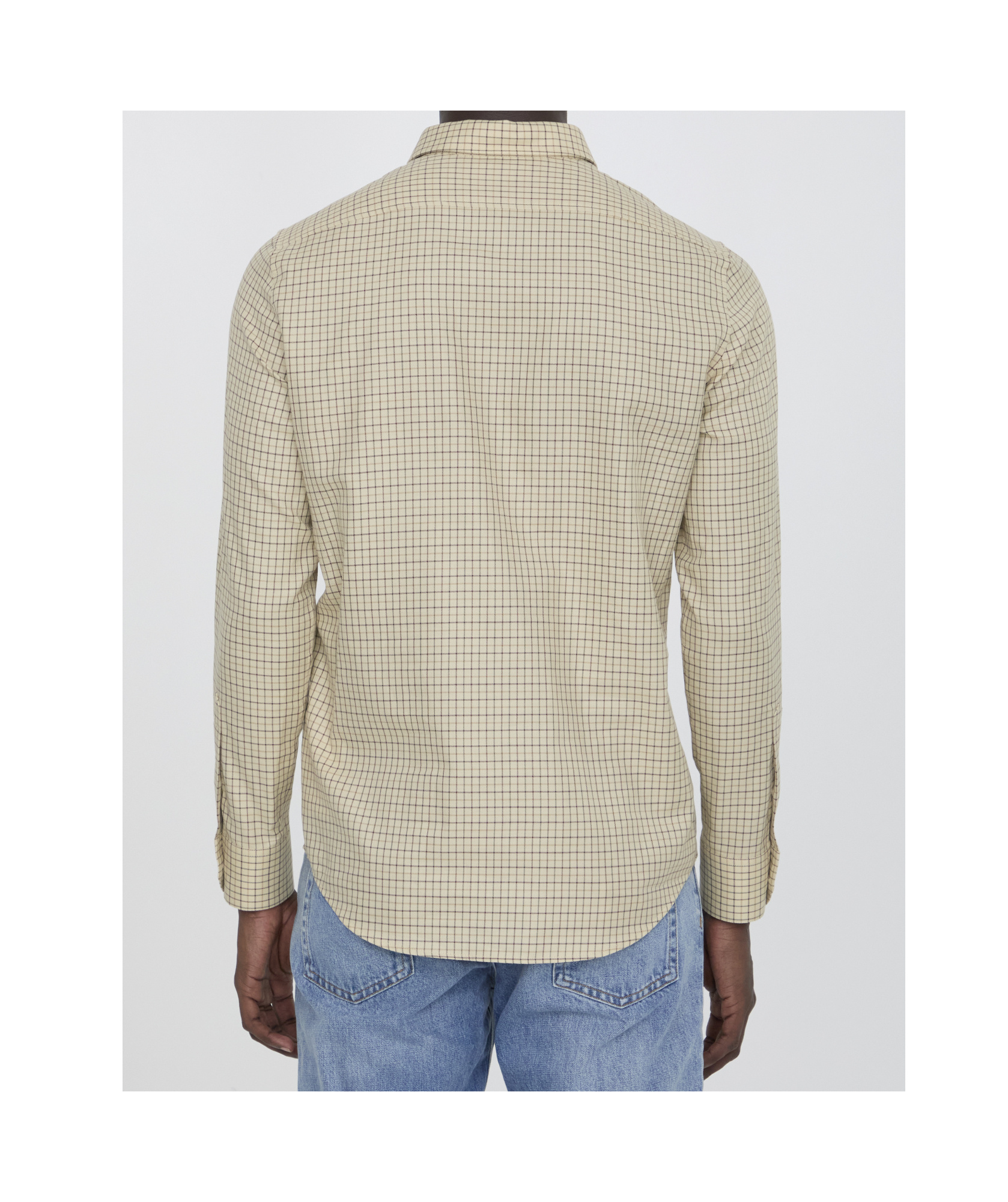 Celine Logo-embroidered Checked Cotton Shirt Men In Nude