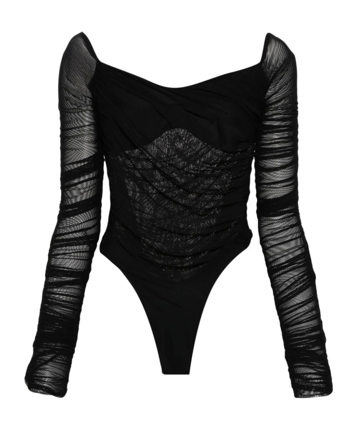 Mugler Off-shoulder Mesh Body In Black