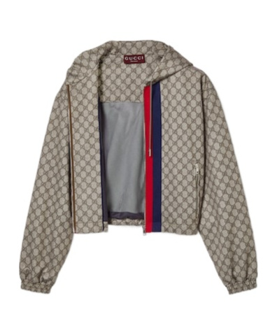 Gucci Womens Beige Ebony Mc Monogram-print Cropped Woven-blend Jacket In Multicolor
