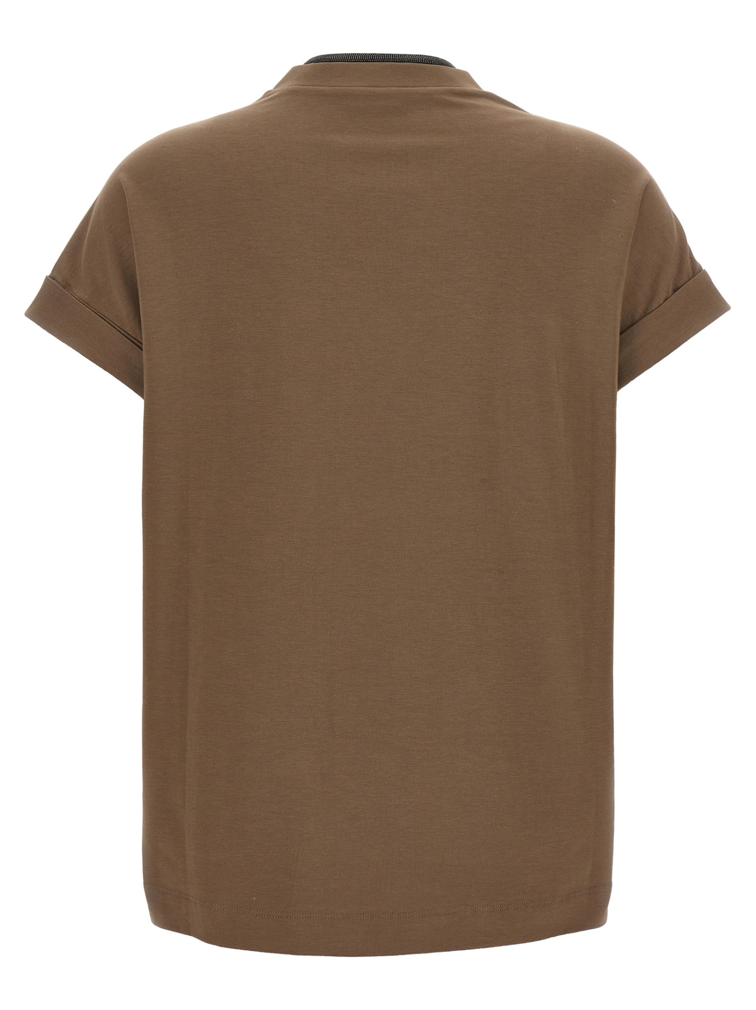 Brunello Cucinelli Rolled Cuffs V-neck Short Sleeve Top In Burgundy