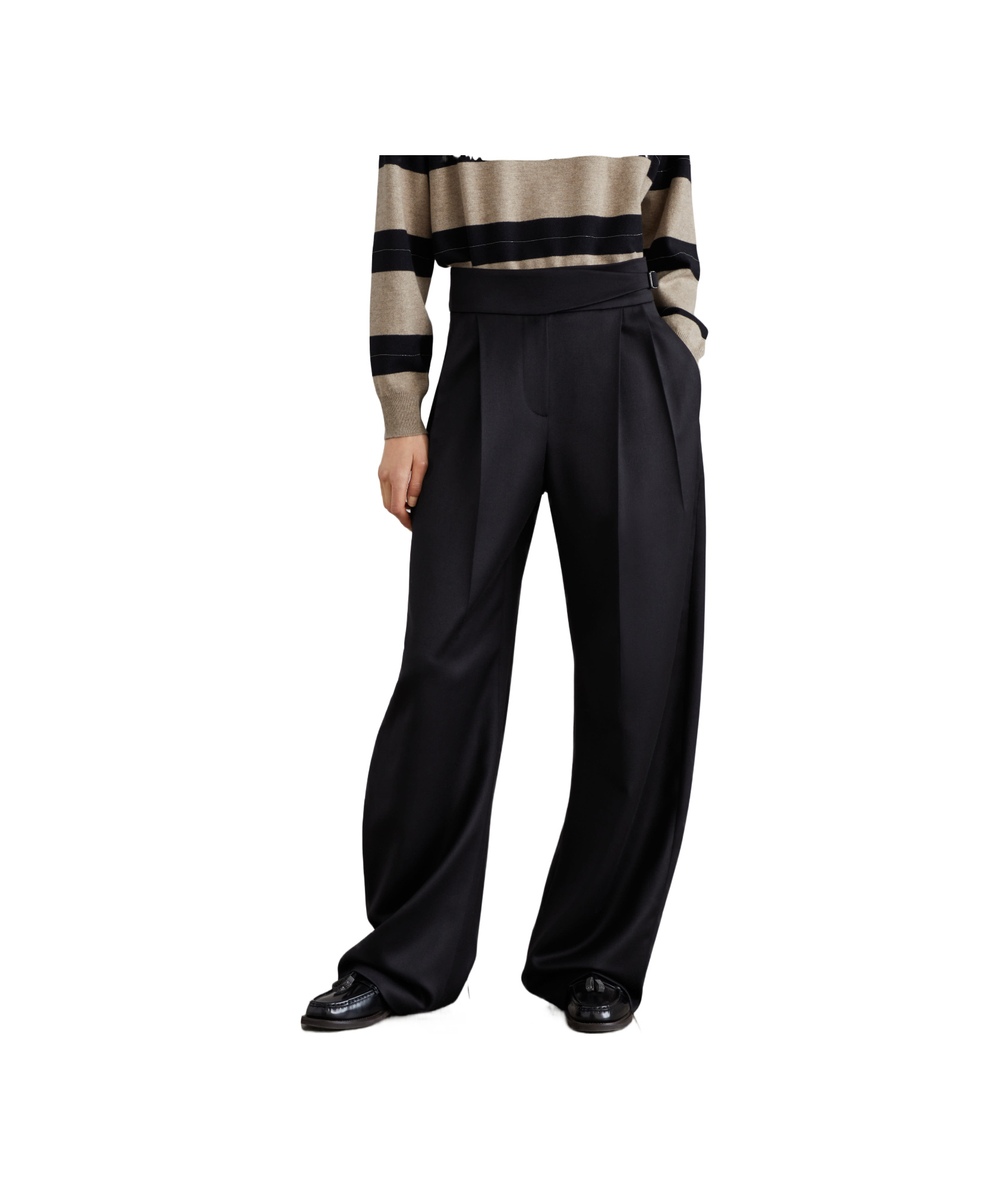 Brunello Cucinelli Side-buckle Virgin Wool Trousers In Black