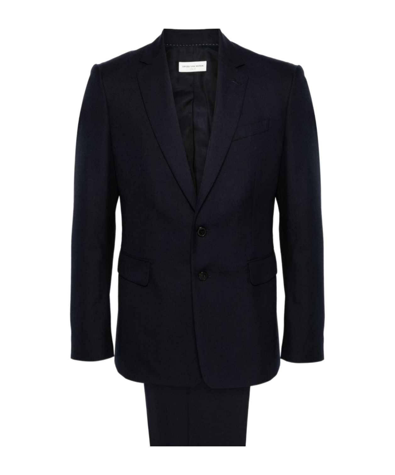 Dries Van Noten Long-sleeved Coat Belt Ring Trousers Suit In Black