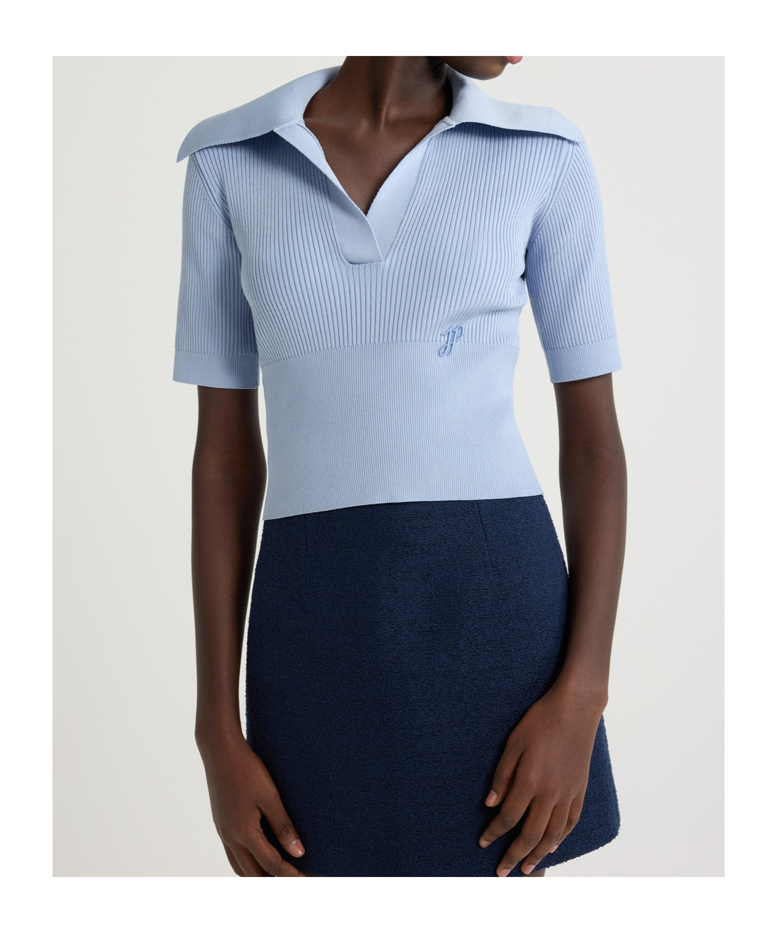 Shop Patou Knitted Polo Shirt In Pearl Blue