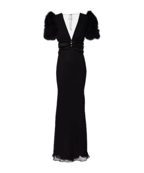 Alessandra Rich Feather-trimmed Silk Georgette Gown In Black