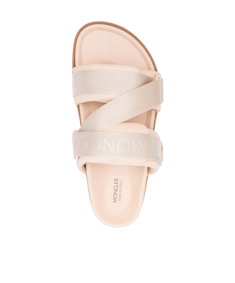 Shop Moncler Round Toe Flat Slippers In Nude