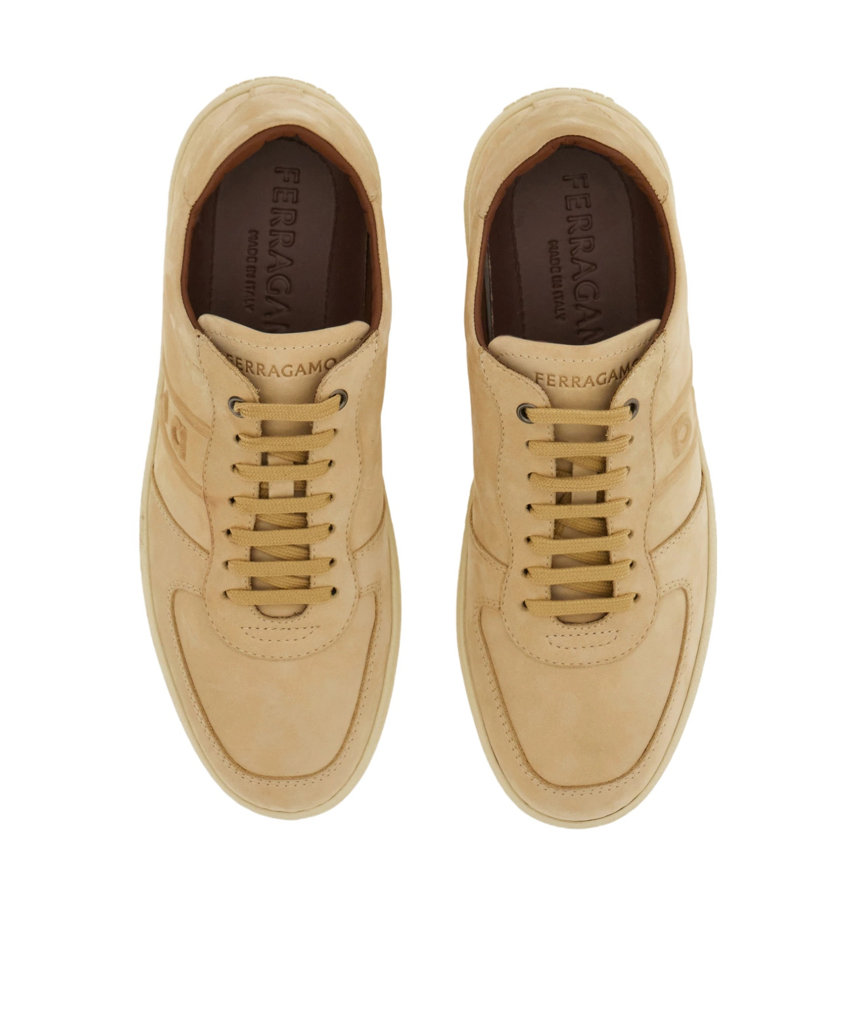 Ferragamo Men Beige Nubuck Adam Low-top Sneakers In Neutral