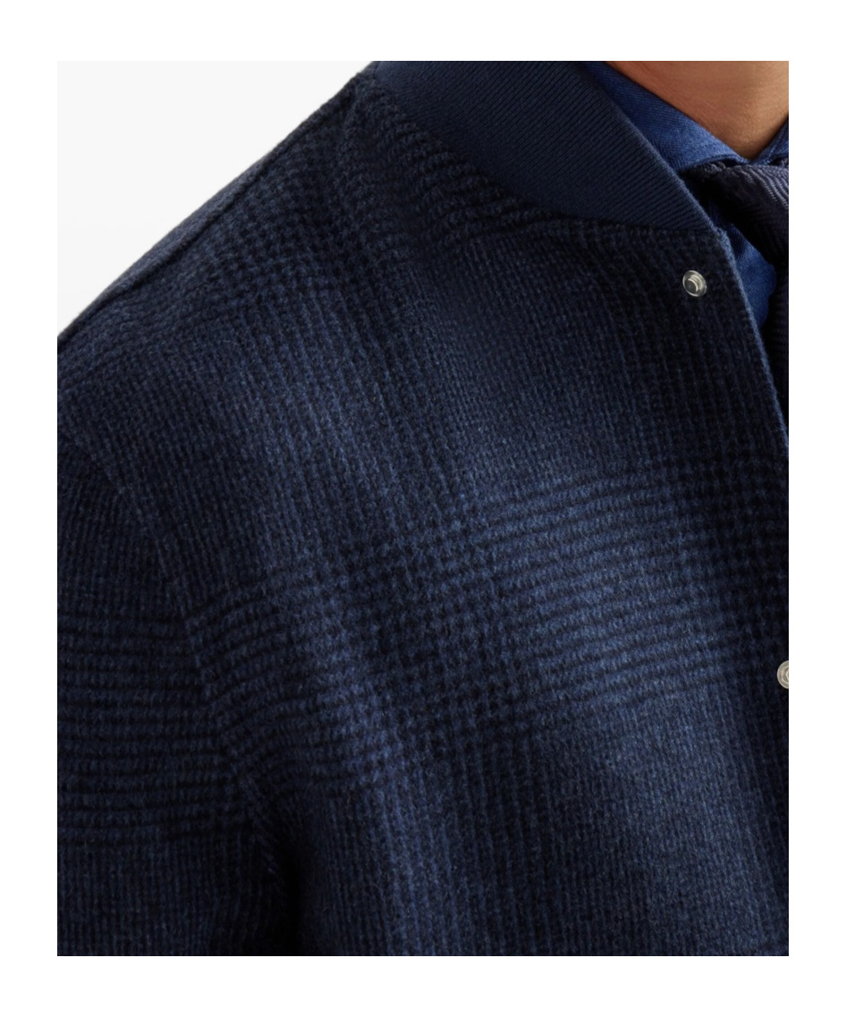 Brunello Cucinelli Check-pattern Bomber Jacket In Blue