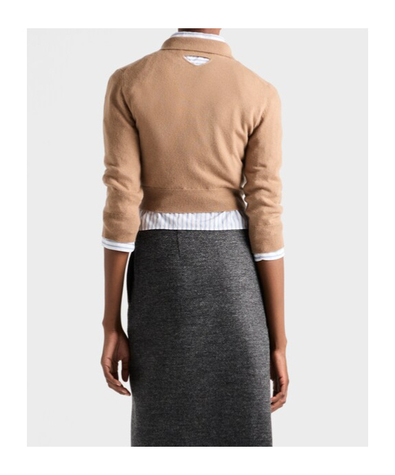 Prada Triangle-logo Half-zip Sweater In Brown