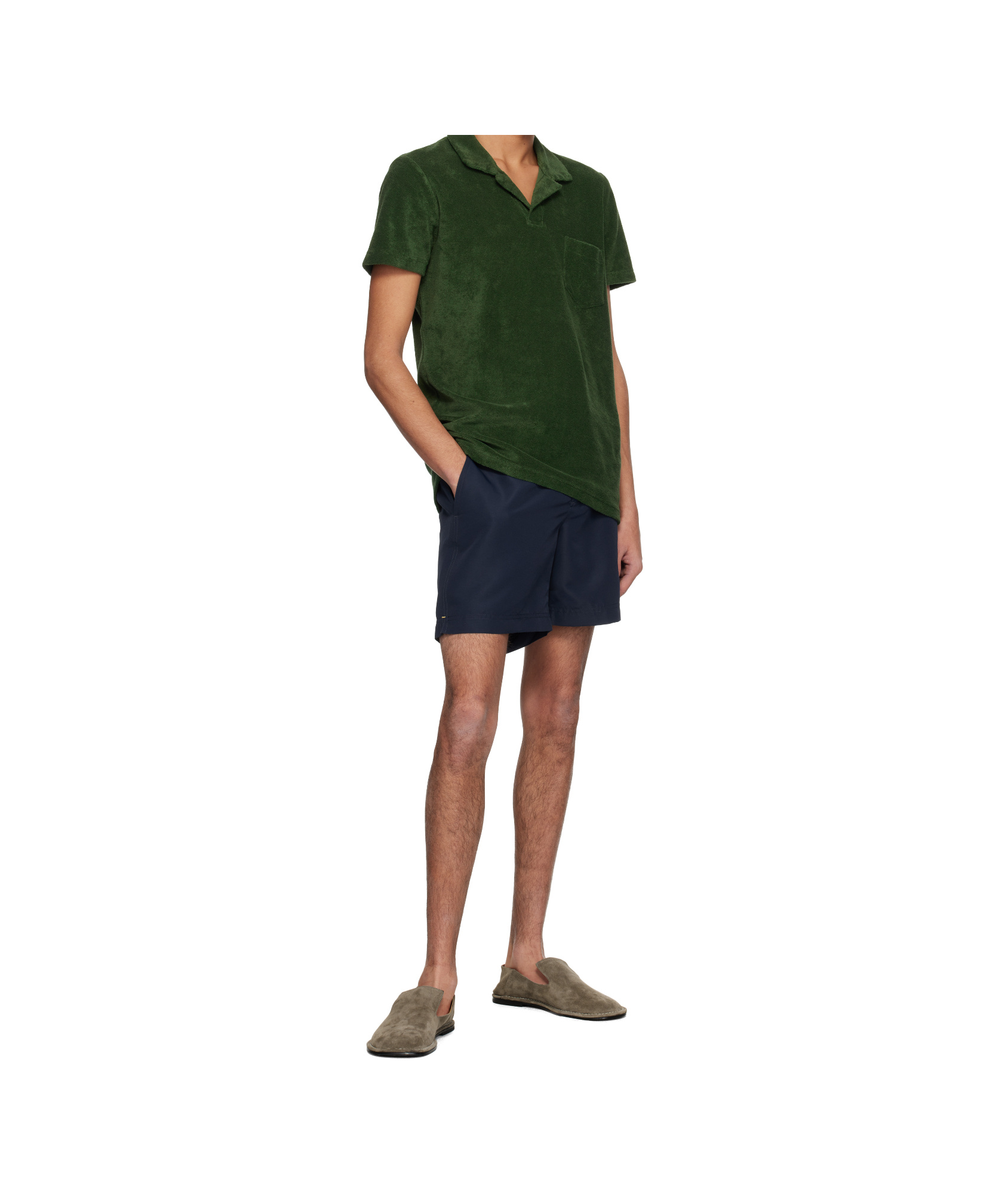 Orlebar Brown Green Terry Towelling Polo In Green