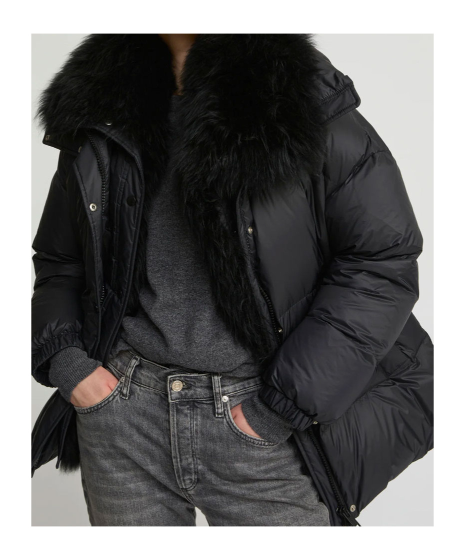 Yves Salomon Army Collection Mid Length Down Jacket In Blue