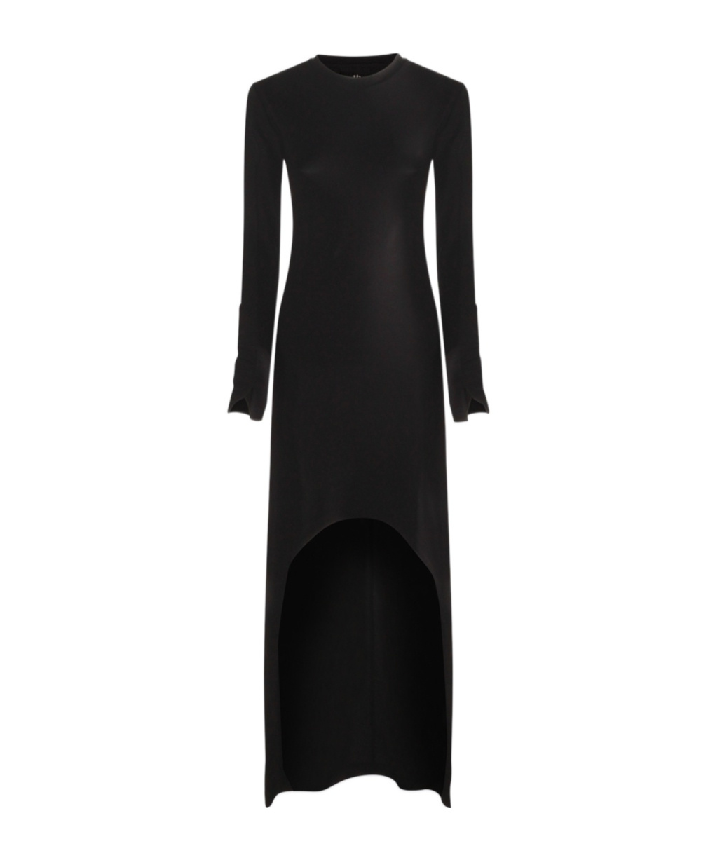 Thom Krom Slim Fit Viscose Blend Stretch Crepe Crew Neck Maxi Dress 219.00 In Black