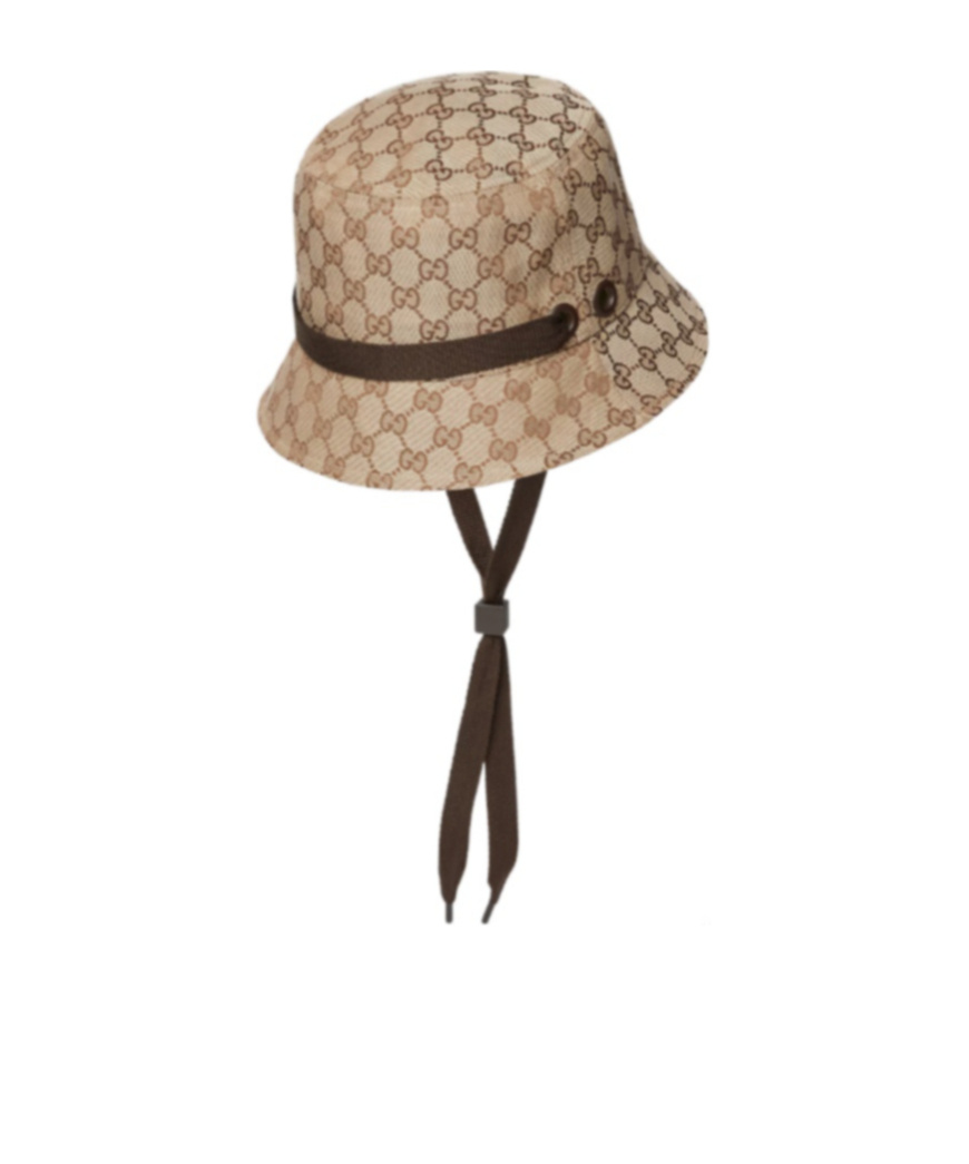 Gucci Gg Canvas Bucket Hat With Tie In Brown