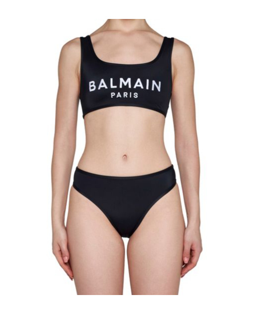 Balmain Logo-embroidered Bikini Set In Black