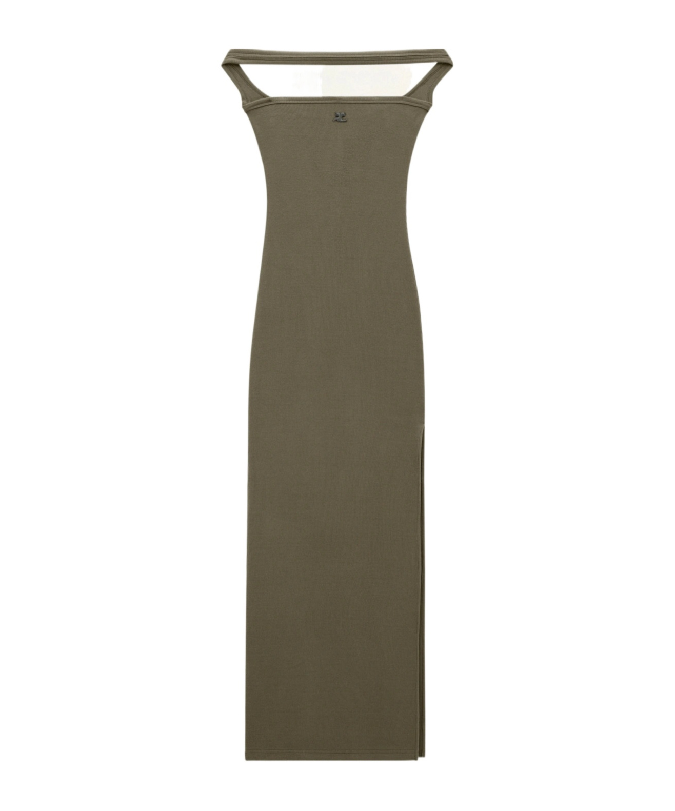 COURRÈGES HALTERNECK RIBBED MAXI DRESS