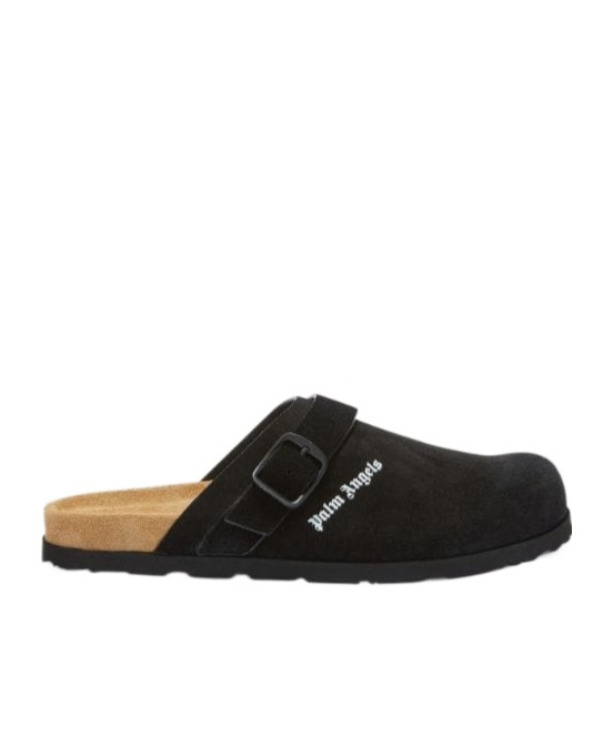 Palm Angels Logo Printed Round Toe Slippers In Black