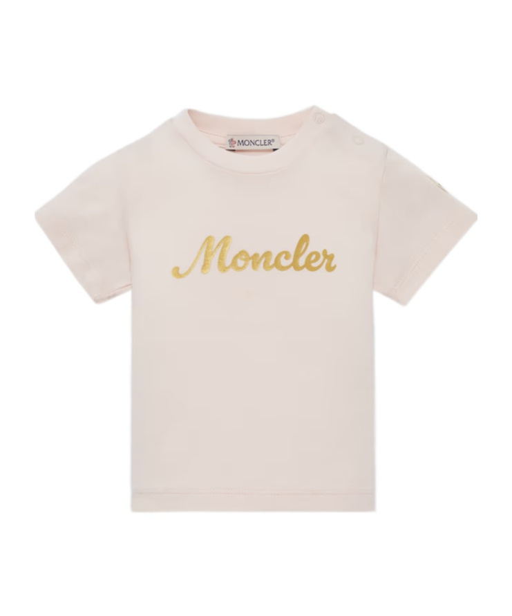 Moncler Enfant Logo Printed Crewneck T-shirt In Pink