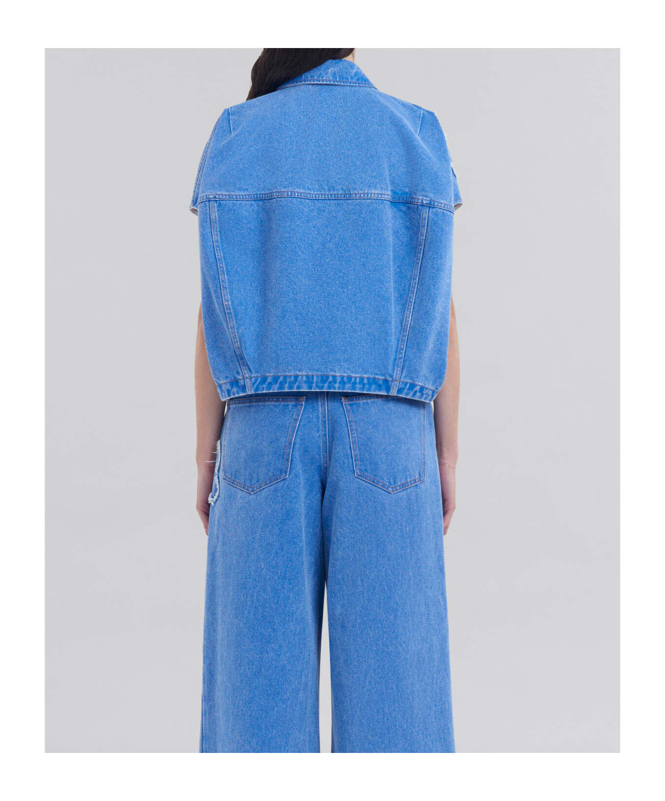 Marni Light Blue Denim Vest With Patches In Blue
