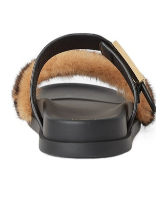 Fendi Black Leather And Mink Ff Slides In Black
