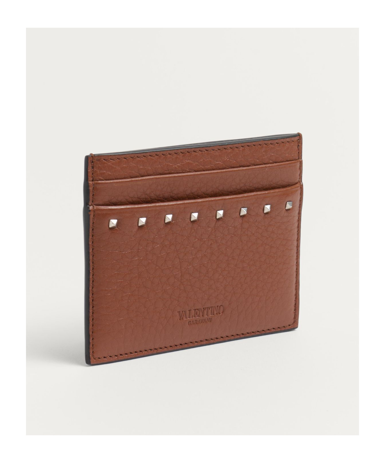 Valentino Vlogo Signature Leather Card Holder In Brown