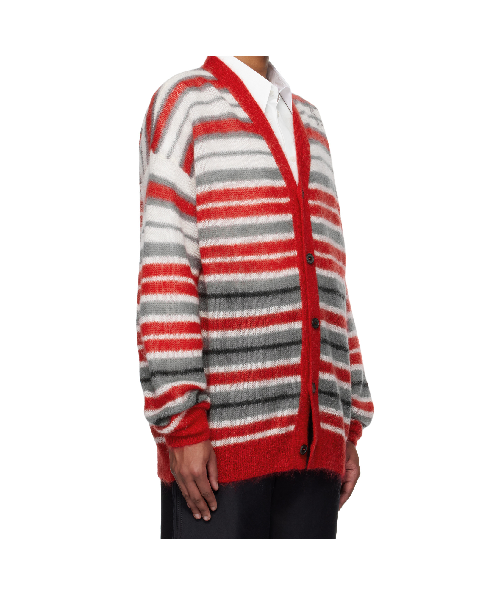 Shop Marni Striped V-neck Cardigan In Red