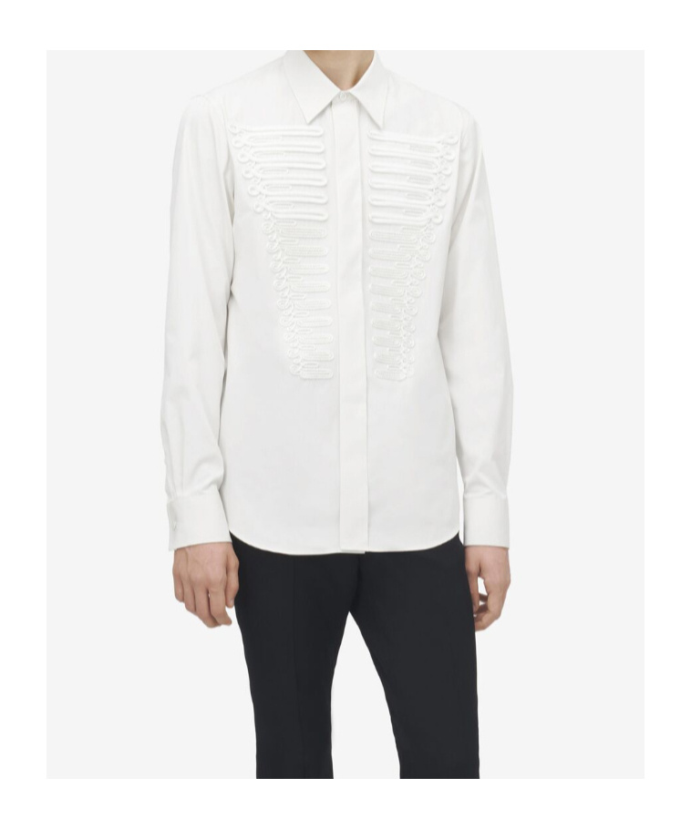 Alexander Mcqueen Mcqueen Ceremonial Soutache Embellished Cotton Poplin Button-up Shirt In White