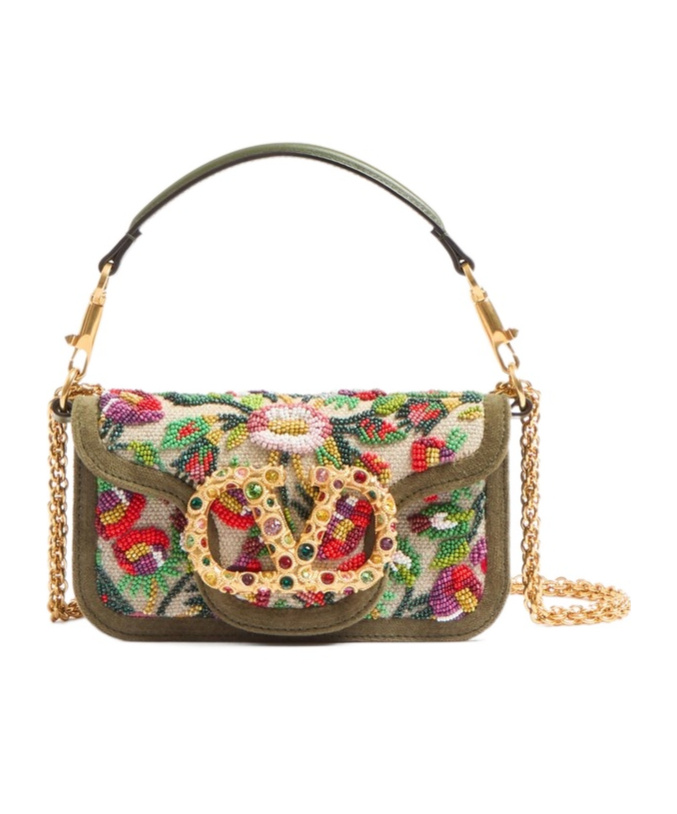 Valentino Loco Small Flower Beaded Shoulder Bag In Nude