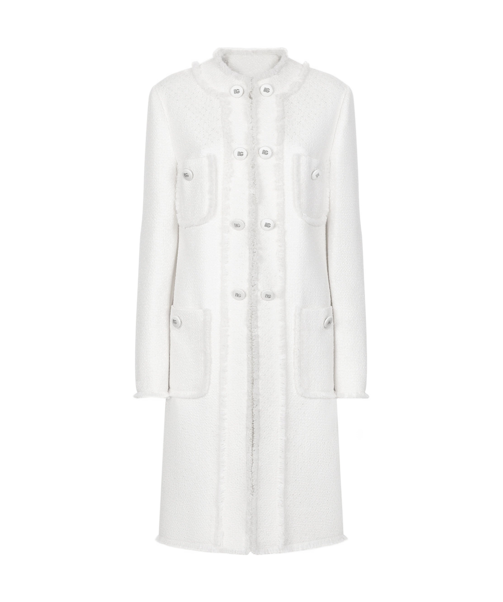 Dolce & Gabbana Wool Tweed Coat In White