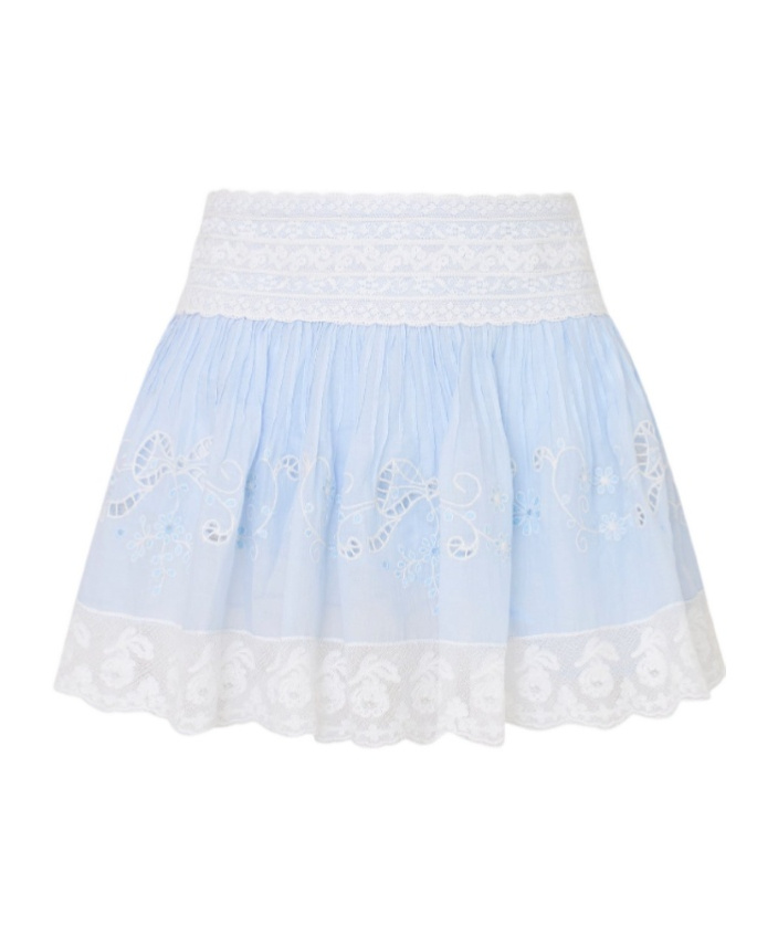 Loveshackfancy Levant Cotton Embroidered Mini Skirt In Blue