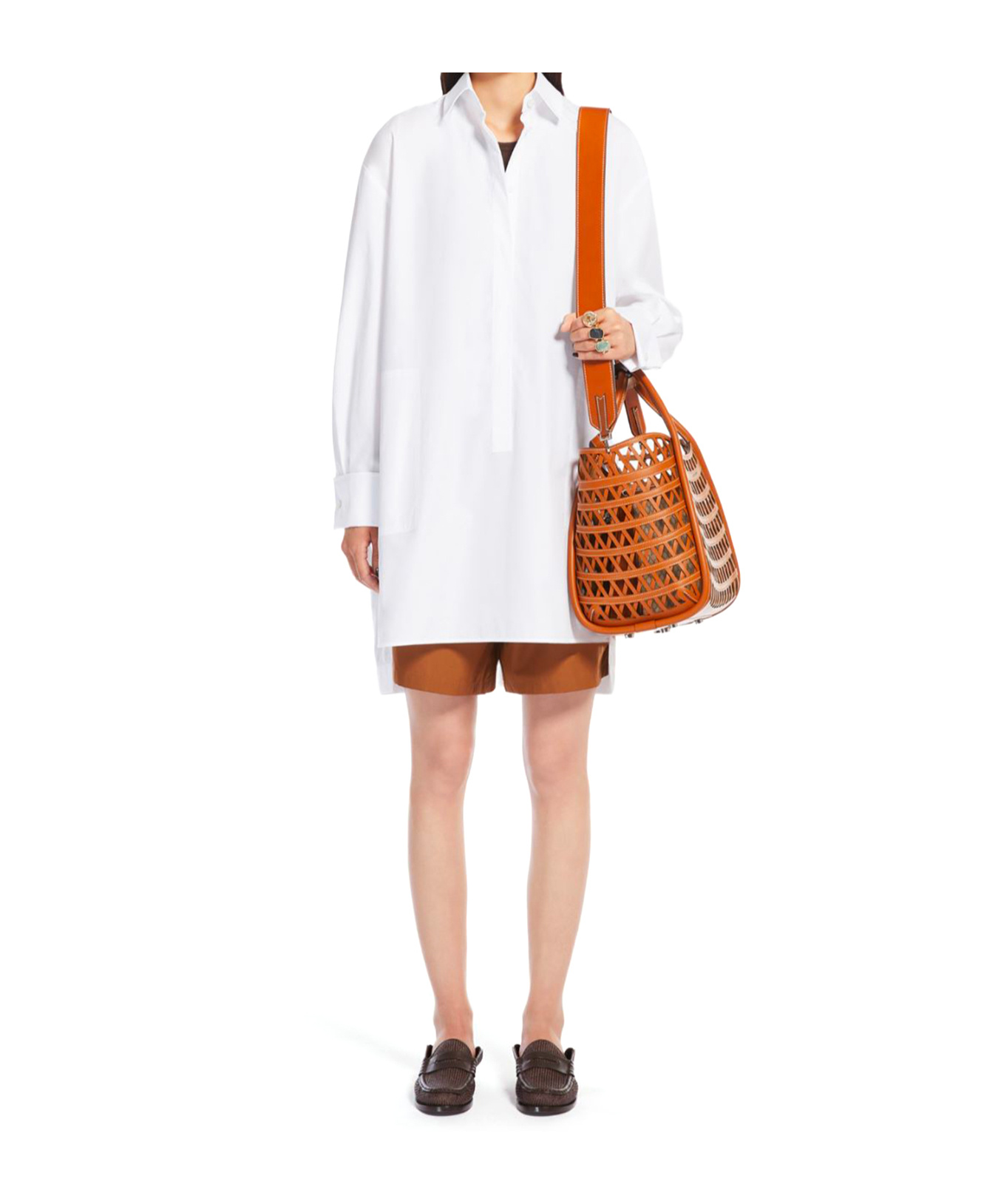 Max Mara Marines Weaving Perforated Leather Handbag With Internal Clutch In Light Brown
