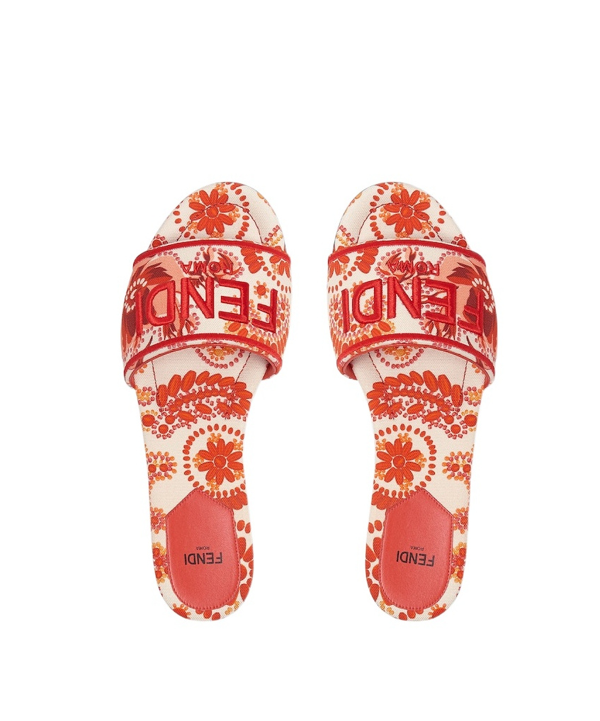 Fendi Red And Camelia Canvas Slides In Orange