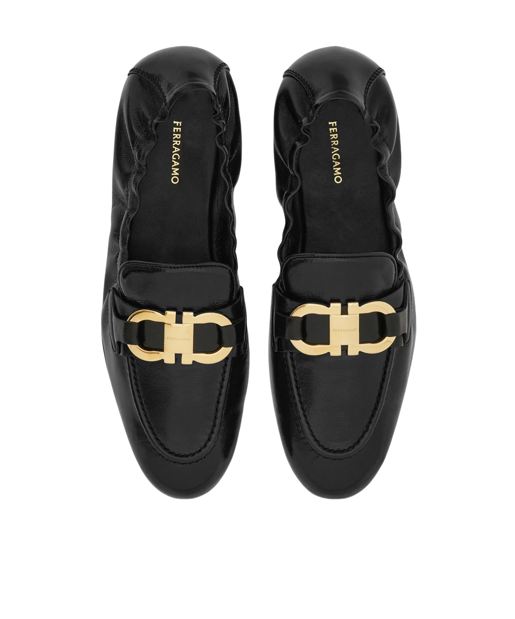 Ferragamo Gancini Leather Loafers With Round Toe In Black
