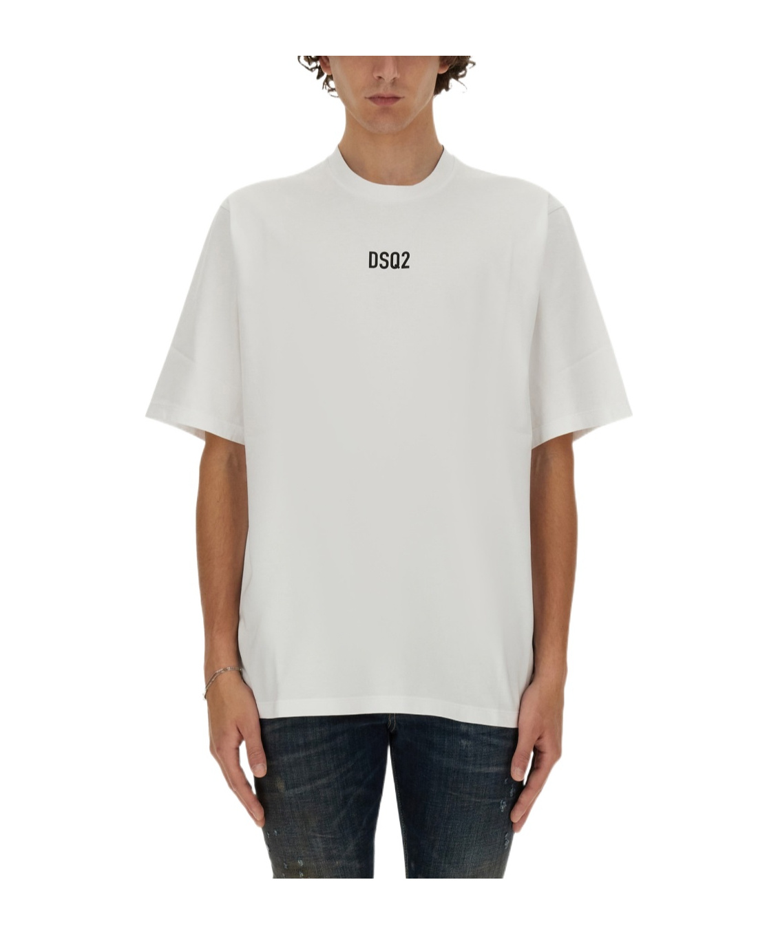 Dsquared2 White Crewneck T-shirt With Dsq2 Logo In Cotone Man In White