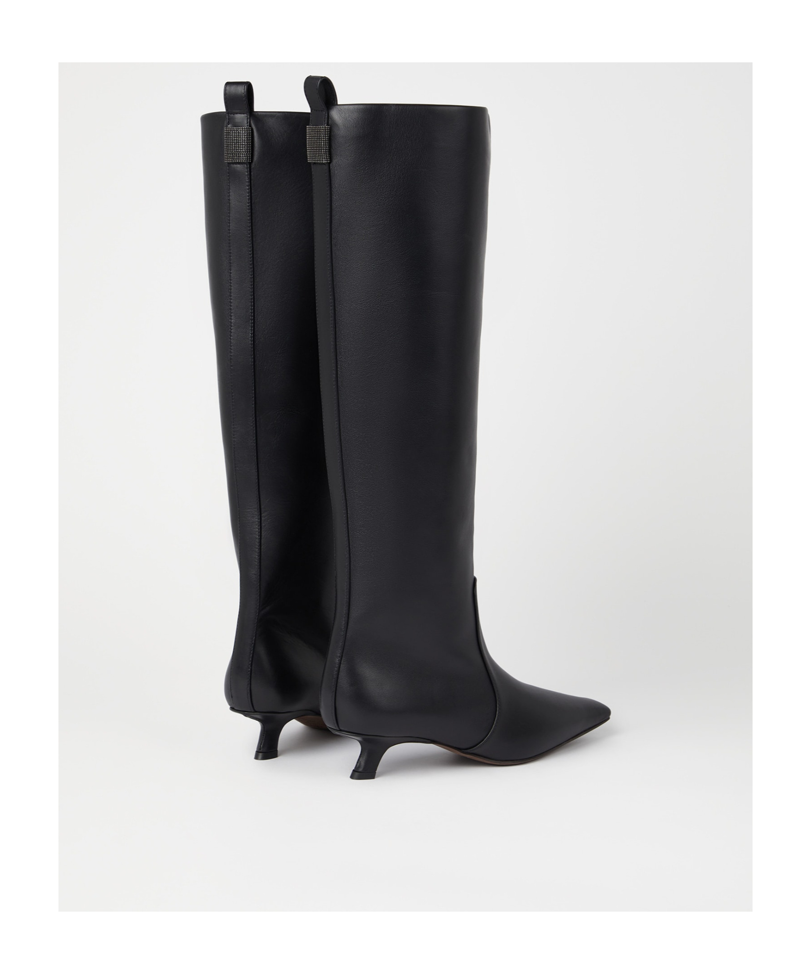 Brunello Cucinelli Leather Monili Comma-heel Ankle Boots In Black