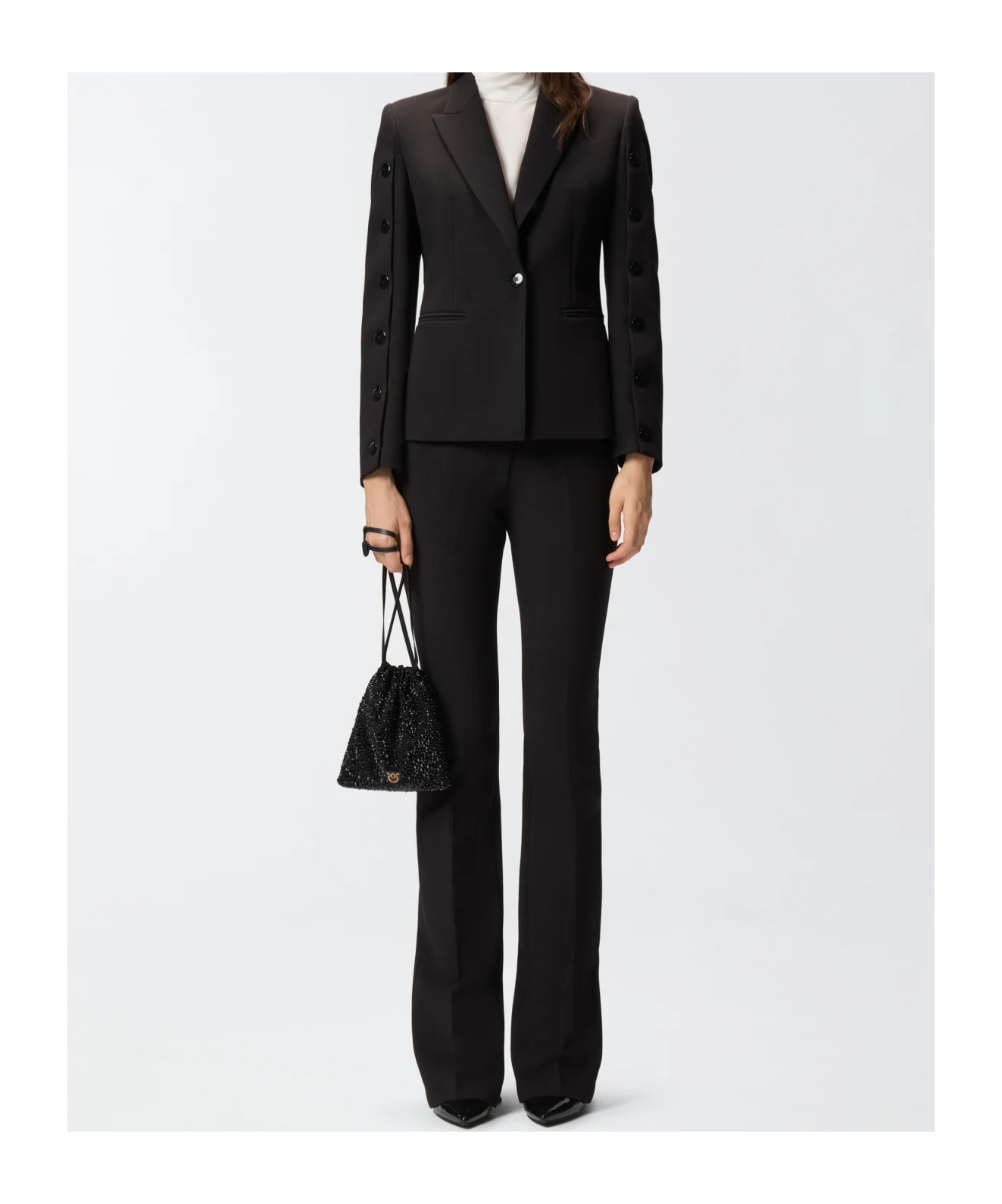 Pinko Single-breasted Blazer With Buttoned Sleeves In Black