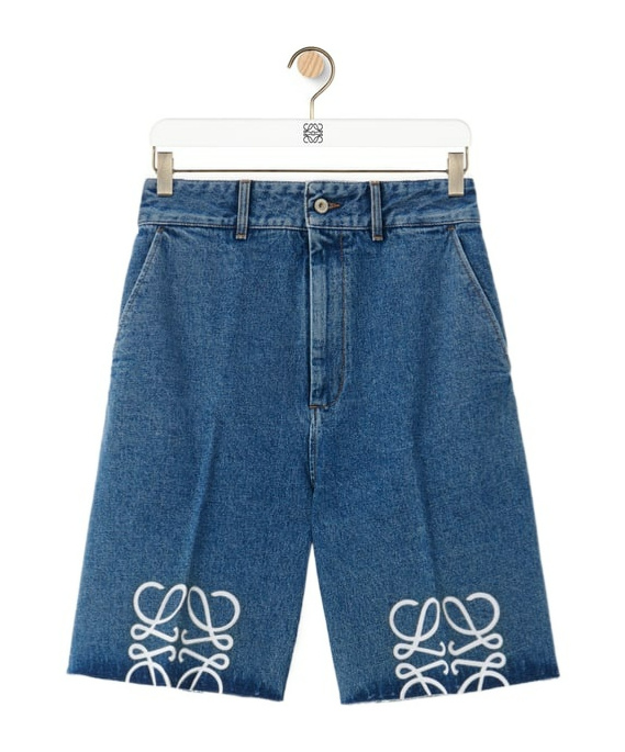 Loewe Anagram-embroidered Wide-leg Denim Shorts