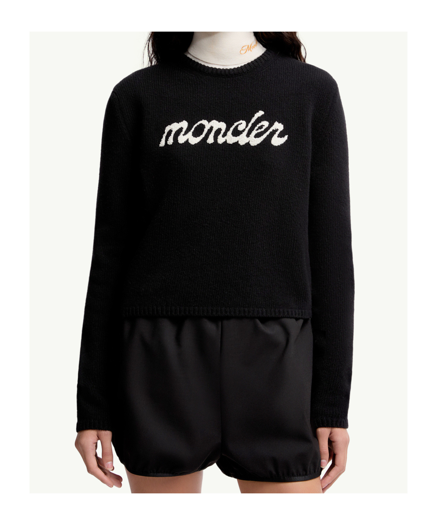 Moncler Embroidered Logo Wool Blend Sweater In Black