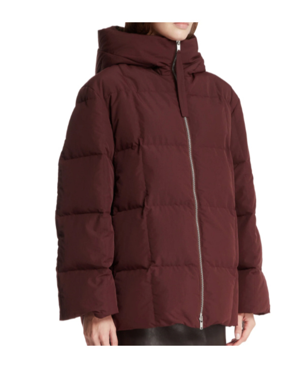 Jil Sander Zip-up Hooded Down Coat In Brown