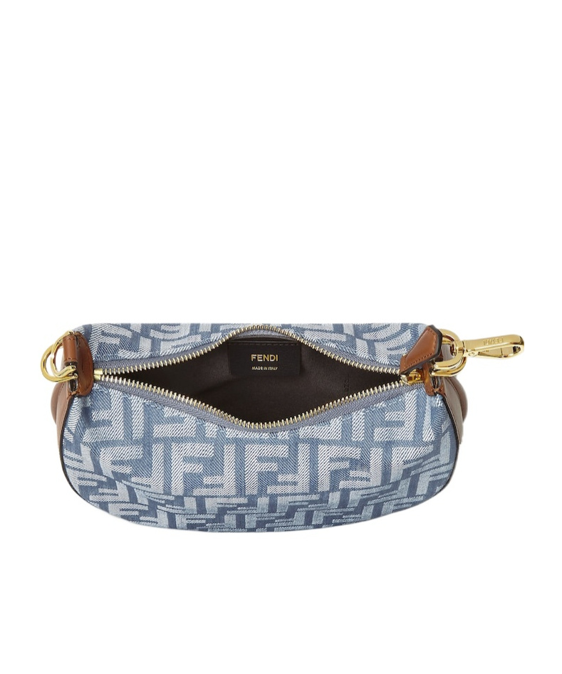 Fendi Women Mini Denim Effect Ff Jacquard Graphy Hobo Bag