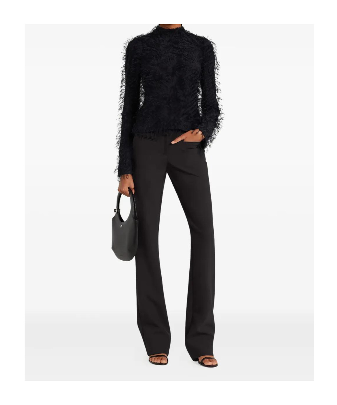 Courrèges Feather-embellished Long-sleeve Top In Black