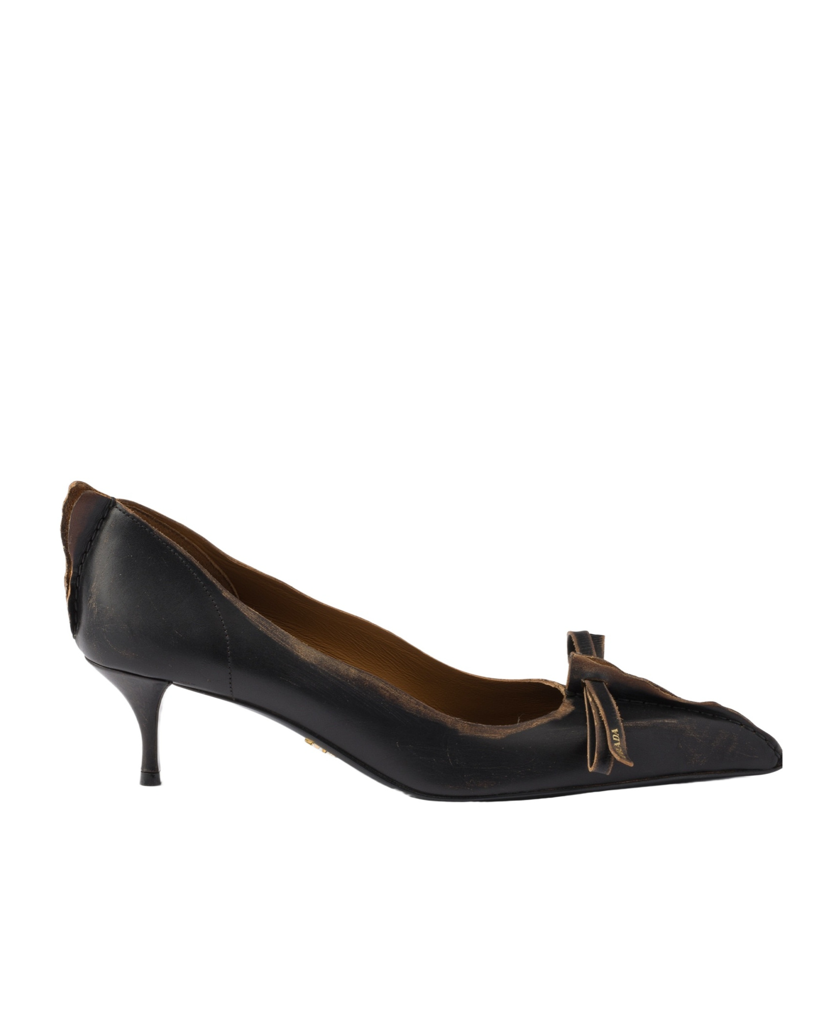Prada Pointed Toe Kitten Heel Bow Pumps In Black