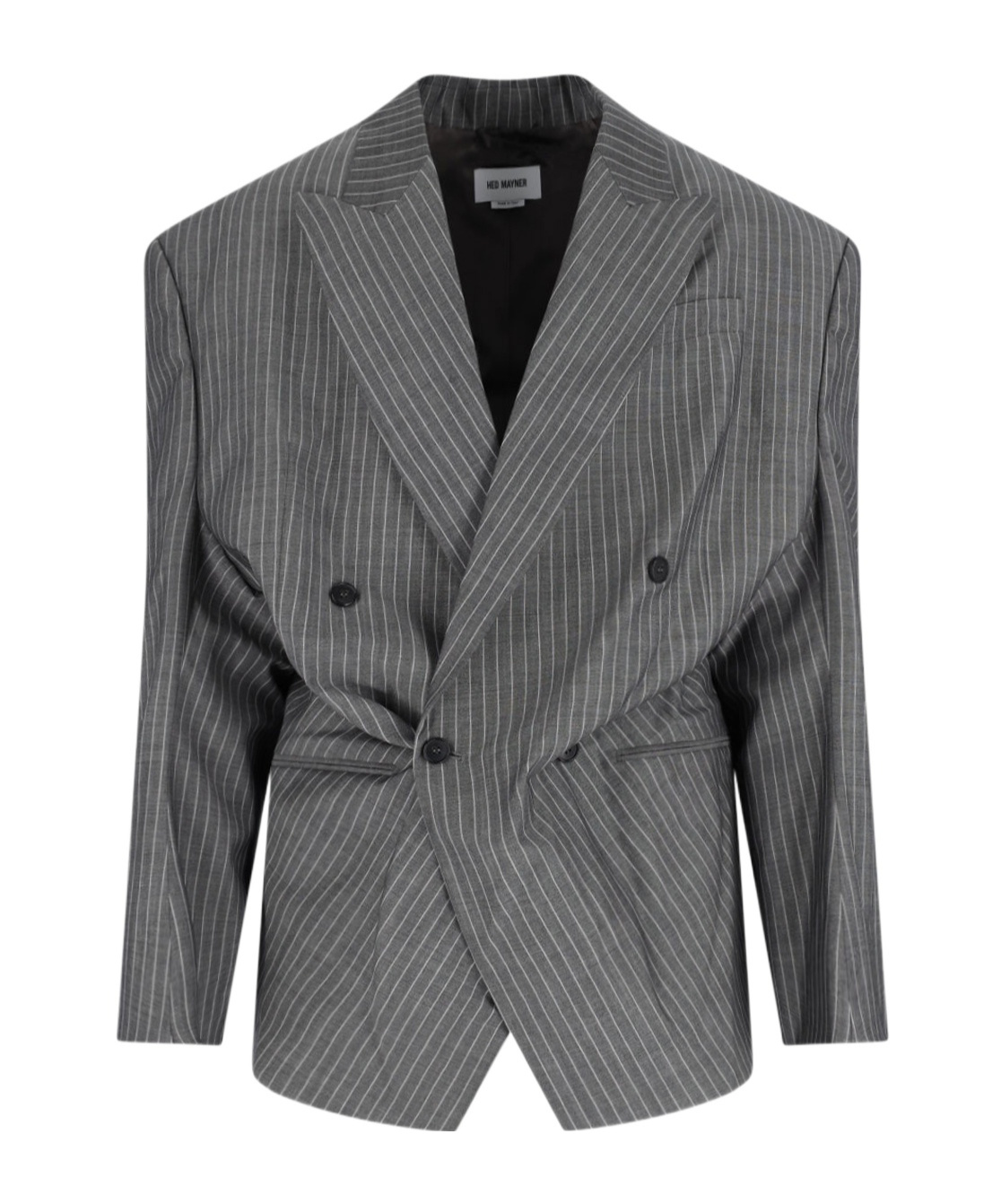 Hed Mayner Double-breasted Tailored Blazer With Pinstripe Pattern And Draped Details In Gray